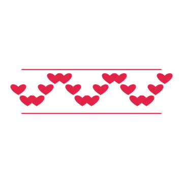 A decorative divider with 17 heart motifs arranged in a wave, between two fine horizontal rules.