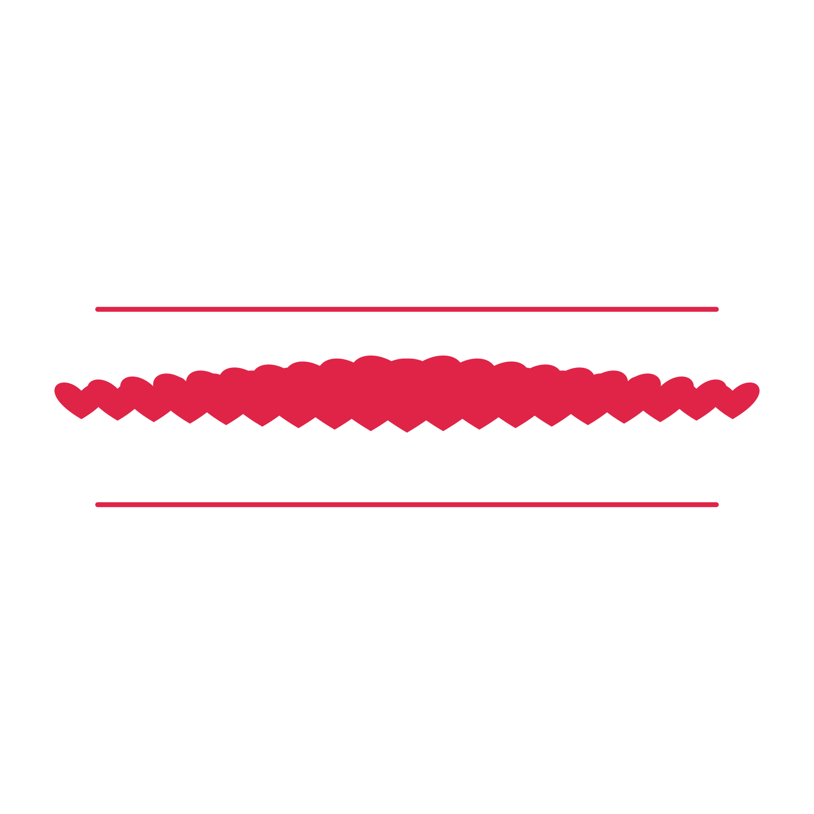 A decorative divider with 19 heart motifs arranged in a tapered, between two fine horizontal rules.