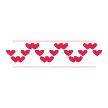 A decorative divider with 19 heart motifs arranged in a wave, between two fine horizontal rules.