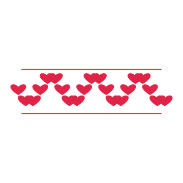 A decorative divider with 21 heart motifs arranged in a wave, between two fine horizontal rules.