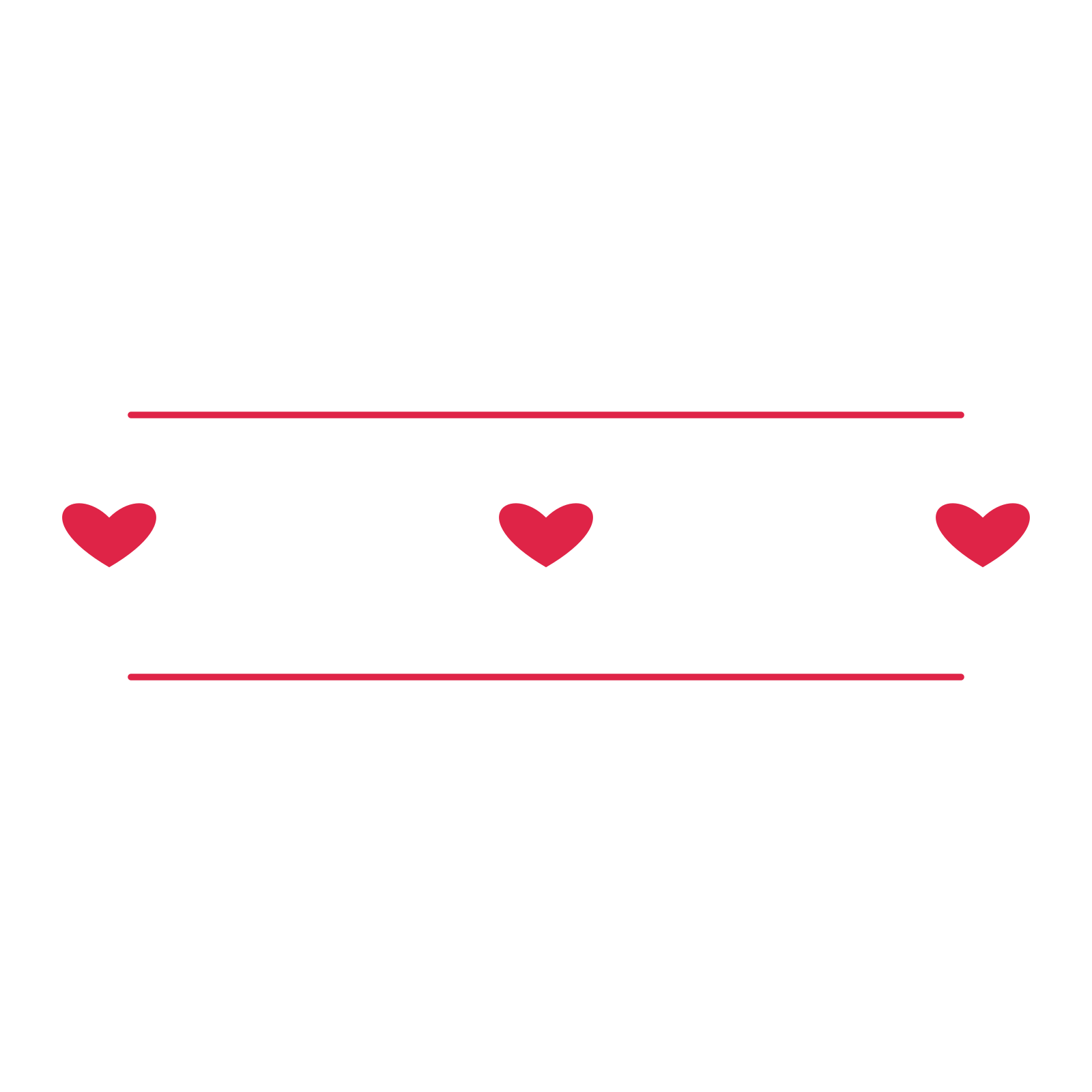 A decorative divider with 3 heart motifs arranged in a line, between two fine horizontal rules.