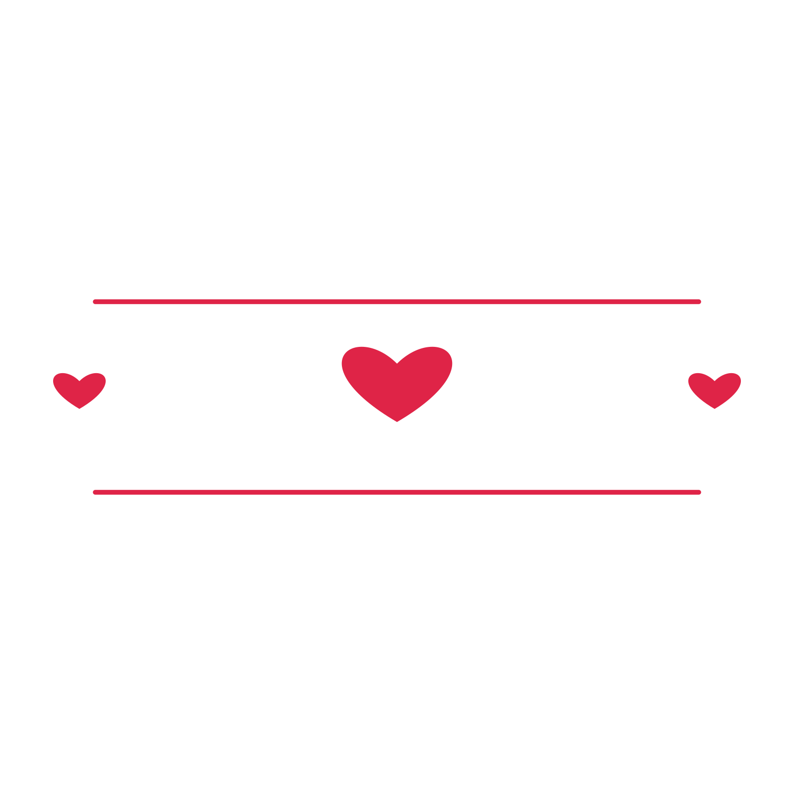 A decorative divider with 3 heart motifs arranged in a tapered, between two fine horizontal rules.