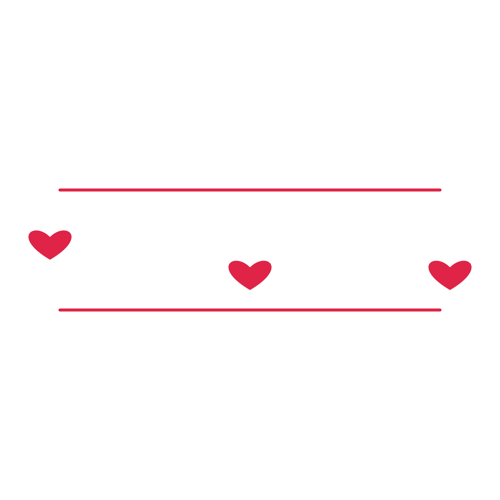A decorative divider with 3 heart motifs arranged in a wave, between two fine horizontal rules.