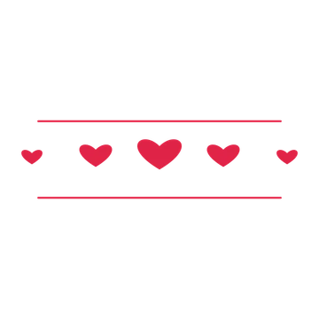 A decorative divider with 5 heart motifs arranged in a tapered, between two fine horizontal rules.