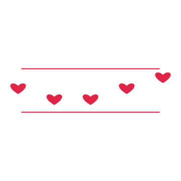 A decorative divider with 5 heart motifs arranged in a wave, between two fine horizontal rules.