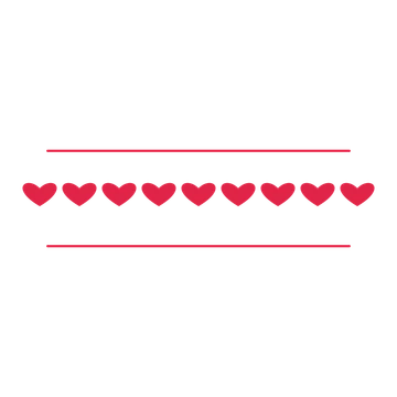 A decorative divider with 9 heart motifs arranged in a line, between two fine horizontal rules.
