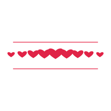 A decorative divider with 9 heart motifs arranged in a tapered, between two fine horizontal rules.