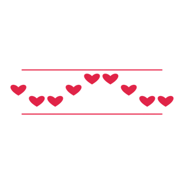 A decorative divider with 9 heart motifs arranged in a wave, between two fine horizontal rules.