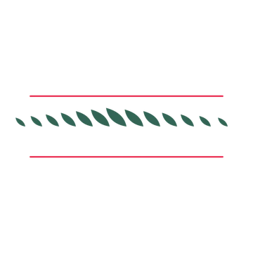 A decorative divider with 13 leaf motifs arranged in a tapered, between two fine horizontal rules.