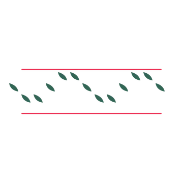 A decorative divider with 13 leaf motifs arranged in a wave, between two fine horizontal rules.
