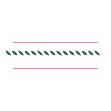 A decorative divider with 15 leaf motifs arranged in a line, between two fine horizontal rules.