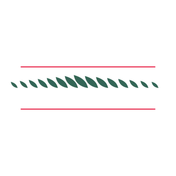 A decorative divider with 15 leaf motifs arranged in a tapered, between two fine horizontal rules.