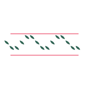 A decorative divider with 15 leaf motifs arranged in a wave, between two fine horizontal rules.