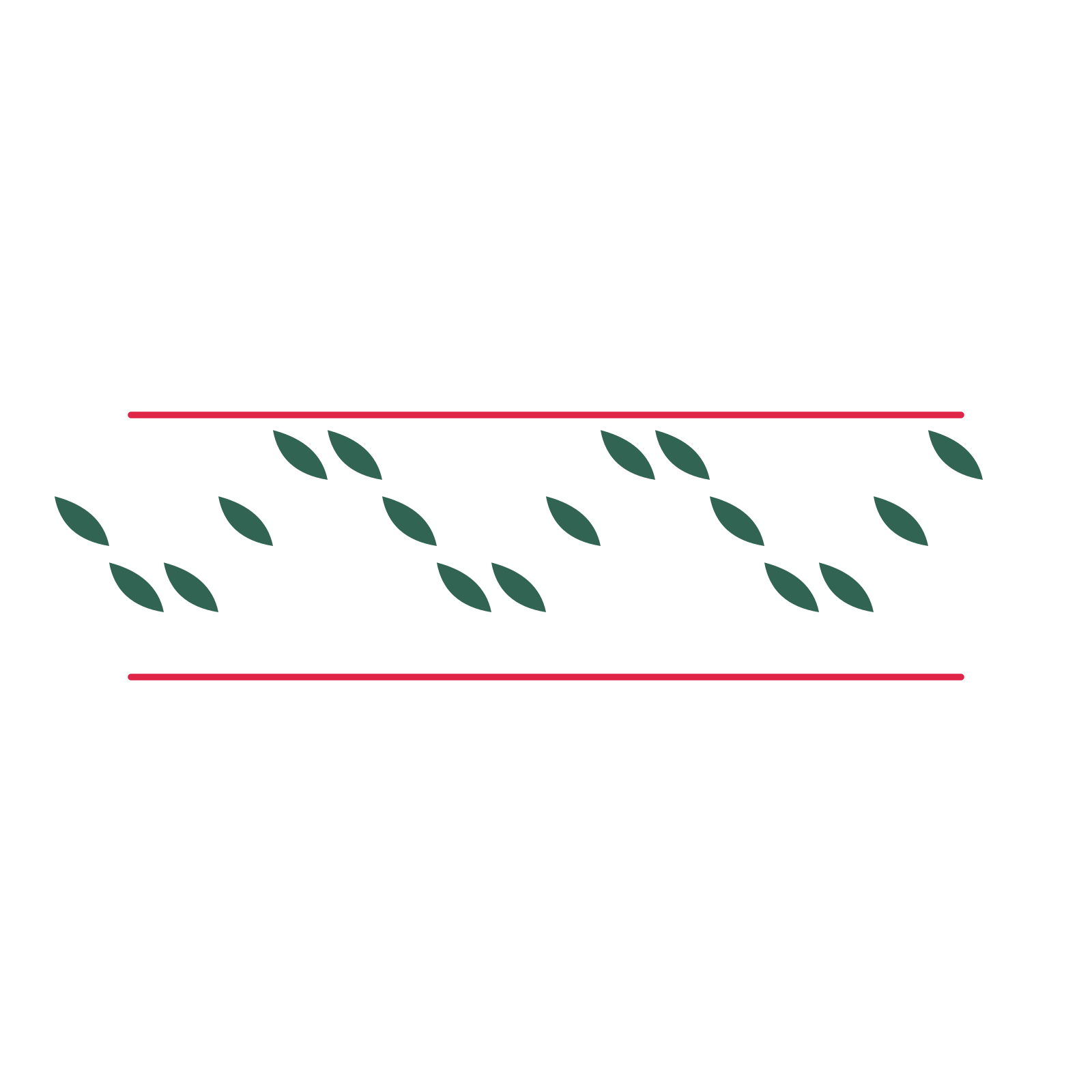 A decorative divider with 17 leaf motifs arranged in a wave, between two fine horizontal rules.