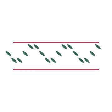 A decorative divider with 17 leaf motifs arranged in a wave, between two fine horizontal rules.