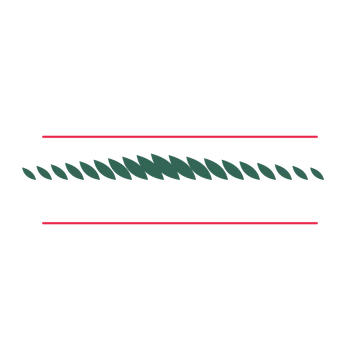 A decorative divider with 19 leaf motifs arranged in a tapered, between two fine horizontal rules.