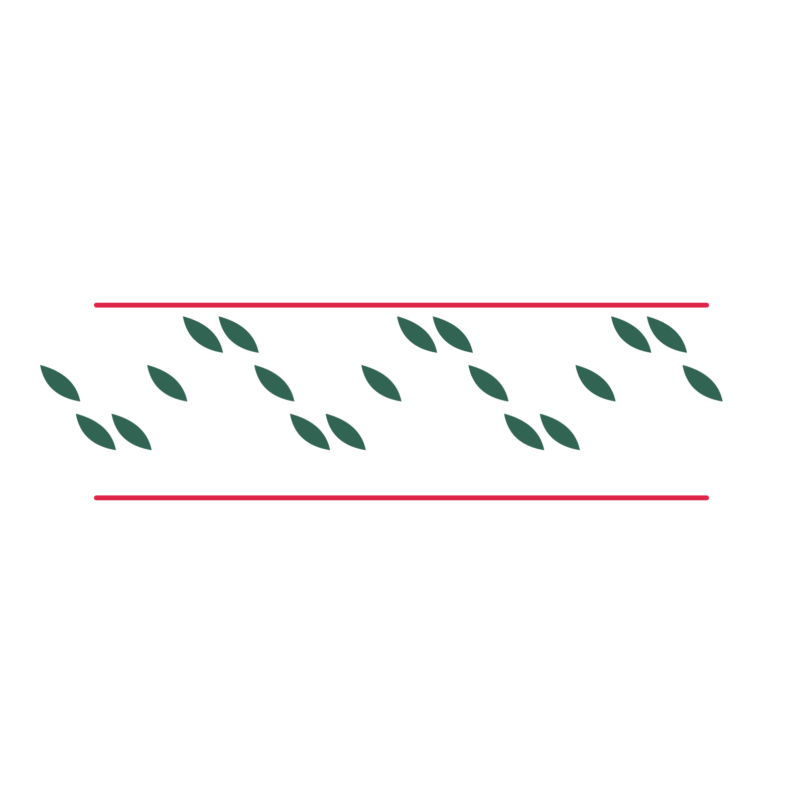 A decorative divider with 19 leaf motifs arranged in a wave, between two fine horizontal rules.