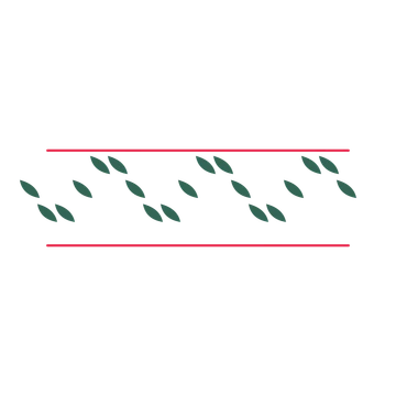 A decorative divider with 19 leaf motifs arranged in a wave, between two fine horizontal rules.