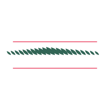 A decorative divider with 21 leaf motifs arranged in a tapered, between two fine horizontal rules.