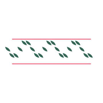 A decorative divider with 21 leaf motifs arranged in a wave, between two fine horizontal rules.