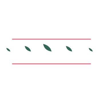 A decorative divider with 5 leaf motifs arranged in a tapered, between two fine horizontal rules.