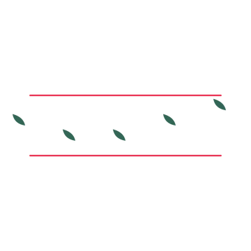 A decorative divider with 5 leaf motifs arranged in a wave, between two fine horizontal rules.