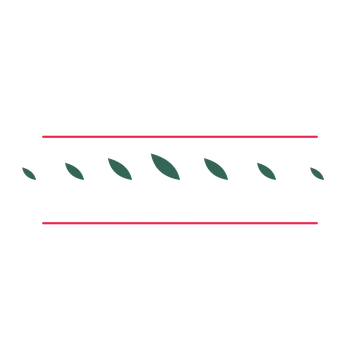 A decorative divider with 7 leaf motifs arranged in a tapered, between two fine horizontal rules.
