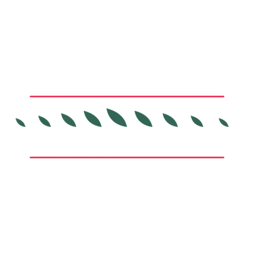 A decorative divider with 9 leaf motifs arranged in a tapered, between two fine horizontal rules.