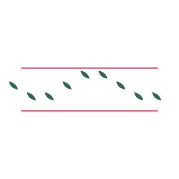 A decorative divider with 9 leaf motifs arranged in a wave, between two fine horizontal rules.