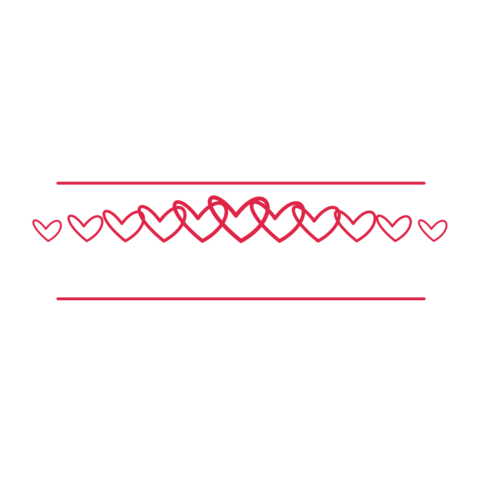 A decorative divider with 11 loop motifs arranged in a tapered, between two fine horizontal rules.