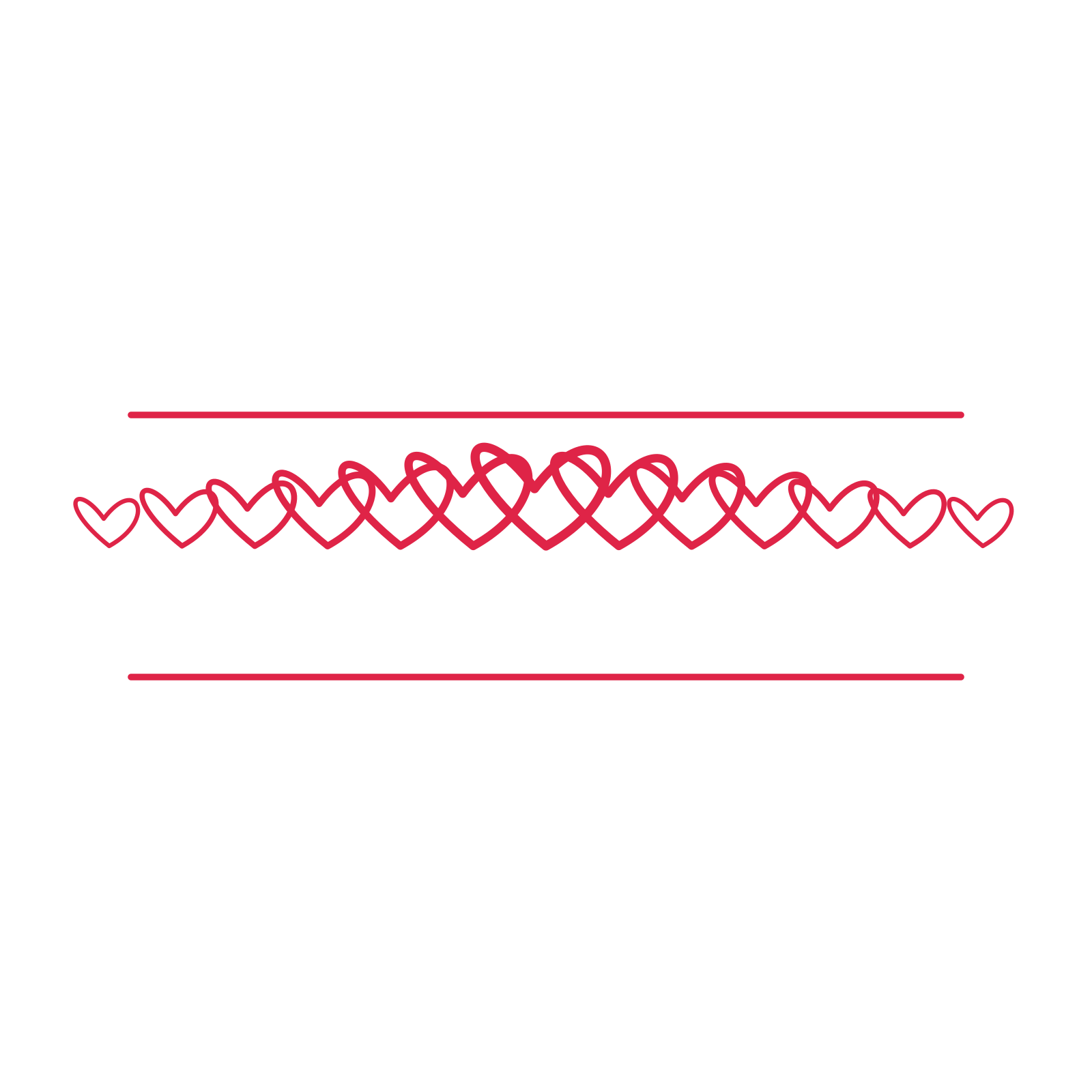 A decorative divider with 13 loop motifs arranged in a tapered, between two fine horizontal rules.