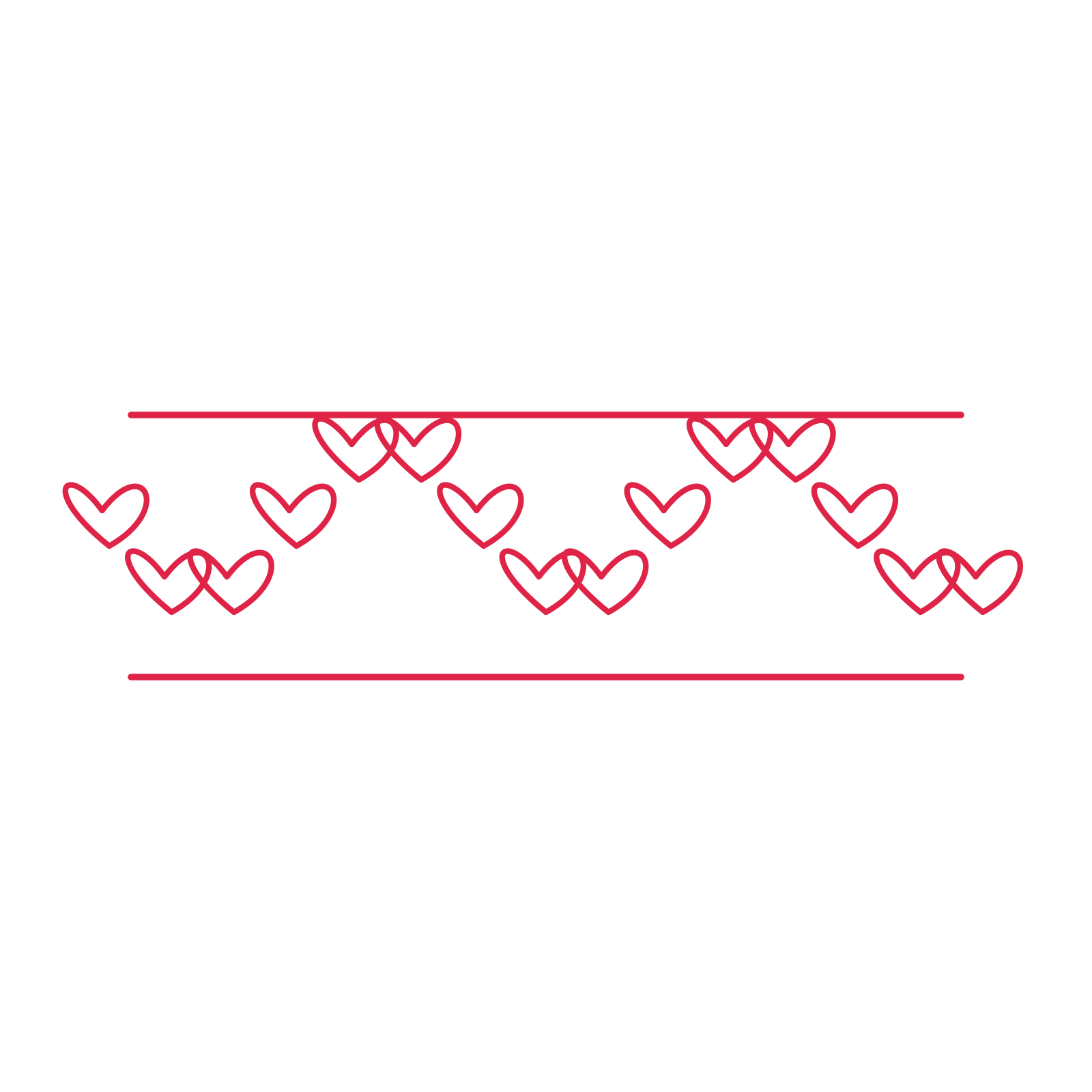 A decorative divider with 15 loop motifs arranged in a wave, between two fine horizontal rules.