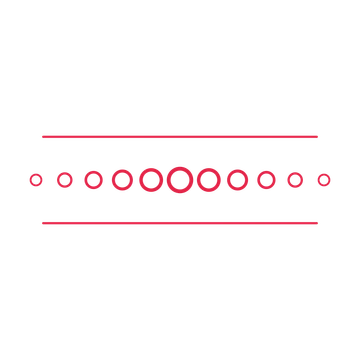 A decorative divider with 11 ring motifs arranged in a tapered, between two fine horizontal rules.