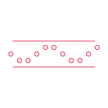 A decorative divider with 11 ring motifs arranged in a wave, between two fine horizontal rules.