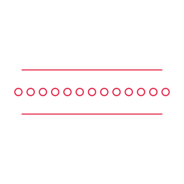 A decorative divider with 13 ring motifs arranged in a line, between two fine horizontal rules.