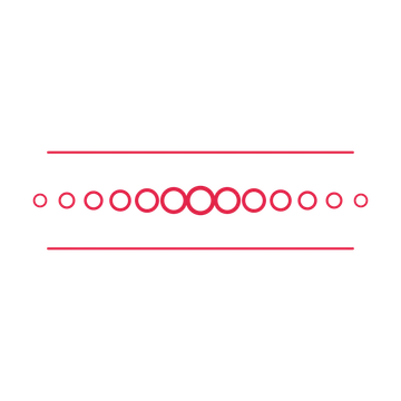 A decorative divider with 13 ring motifs arranged in a tapered, between two fine horizontal rules.