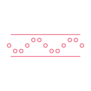 A decorative divider with 13 ring motifs arranged in a wave, between two fine horizontal rules.
