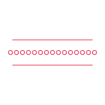 A decorative divider with 15 ring motifs arranged in a line, between two fine horizontal rules.