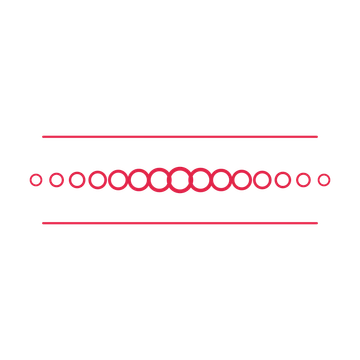 A decorative divider with 15 ring motifs arranged in a tapered, between two fine horizontal rules.
