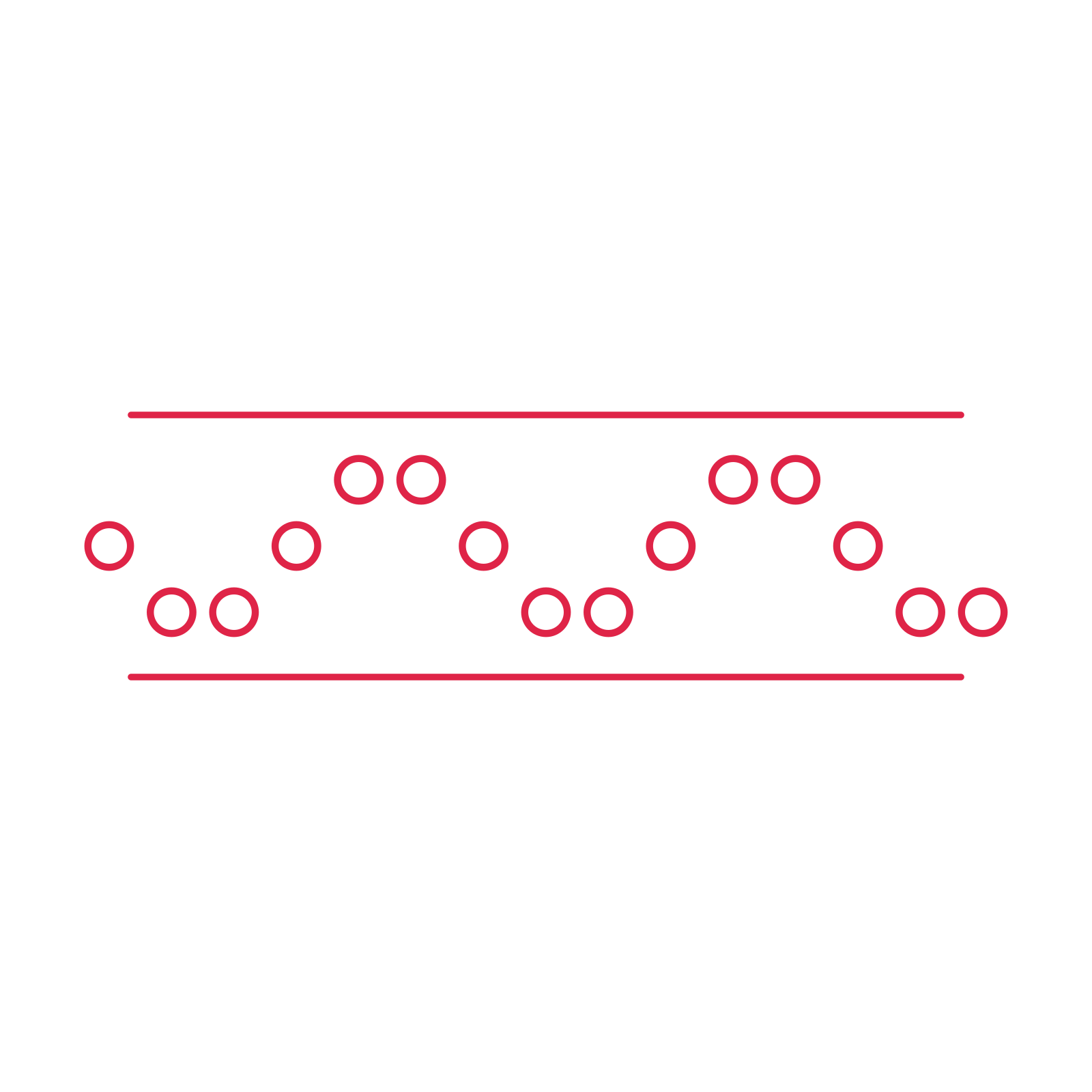 A decorative divider with 15 ring motifs arranged in a wave, between two fine horizontal rules.