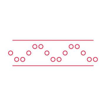 A decorative divider with 15 ring motifs arranged in a wave, between two fine horizontal rules.