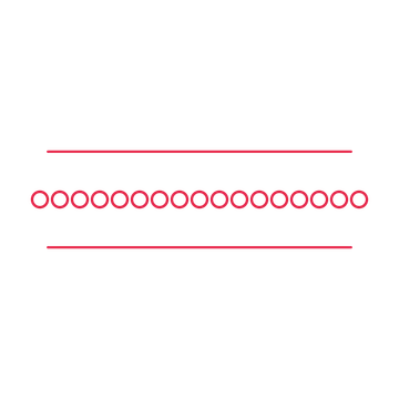 A decorative divider with 17 ring motifs arranged in a line, between two fine horizontal rules.