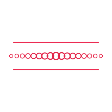 A decorative divider with 17 ring motifs arranged in a tapered, between two fine horizontal rules.