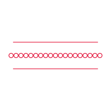 A decorative divider with 19 ring motifs arranged in a line, between two fine horizontal rules.