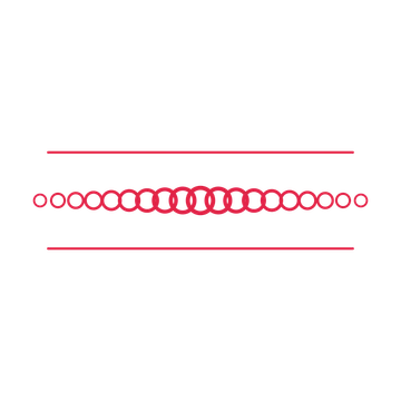 A decorative divider with 19 ring motifs arranged in a tapered, between two fine horizontal rules.