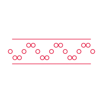 A decorative divider with 19 ring motifs arranged in a wave, between two fine horizontal rules.