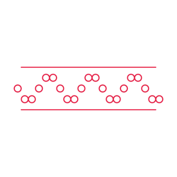 A decorative divider with 21 ring motifs arranged in a wave, between two fine horizontal rules.
