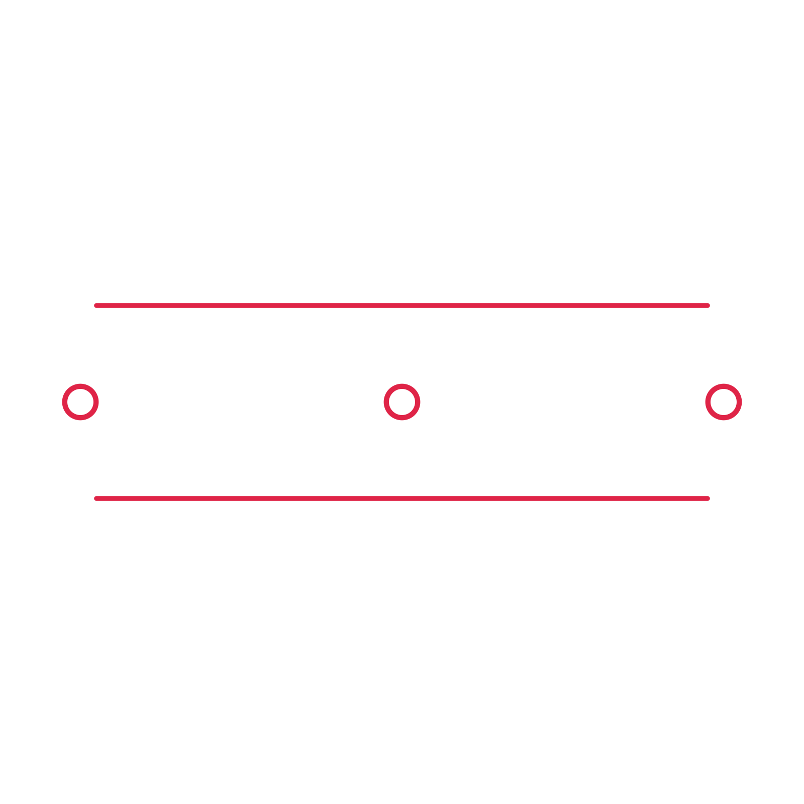 A decorative divider with 3 ring motifs arranged in a line, between two fine horizontal rules.