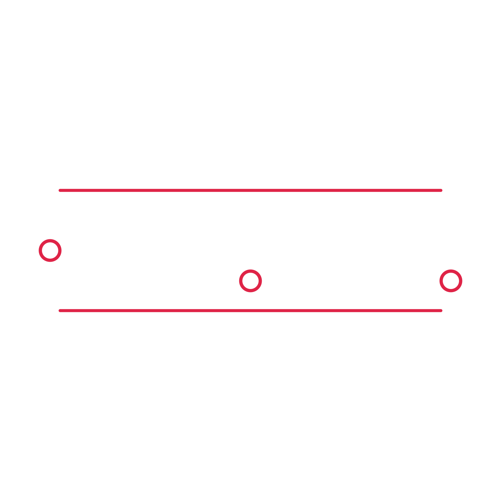 A decorative divider with 3 ring motifs arranged in a wave, between two fine horizontal rules.