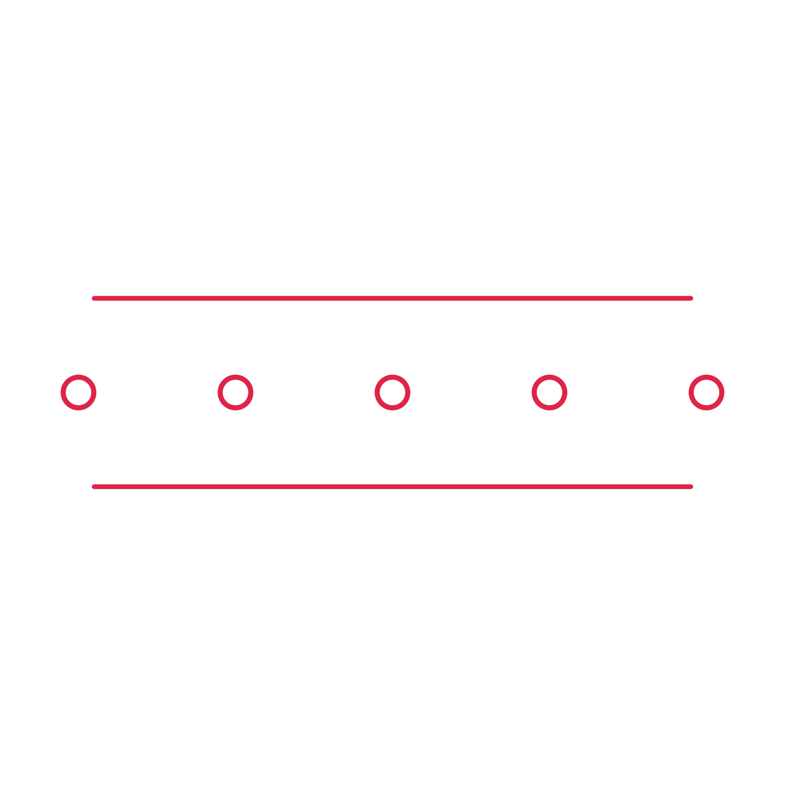 A decorative divider with 5 ring motifs arranged in a line, between two fine horizontal rules.